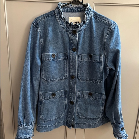 Boden Frill Detail Denim Jacket sz 14 woman’s - Picture 2 of 8